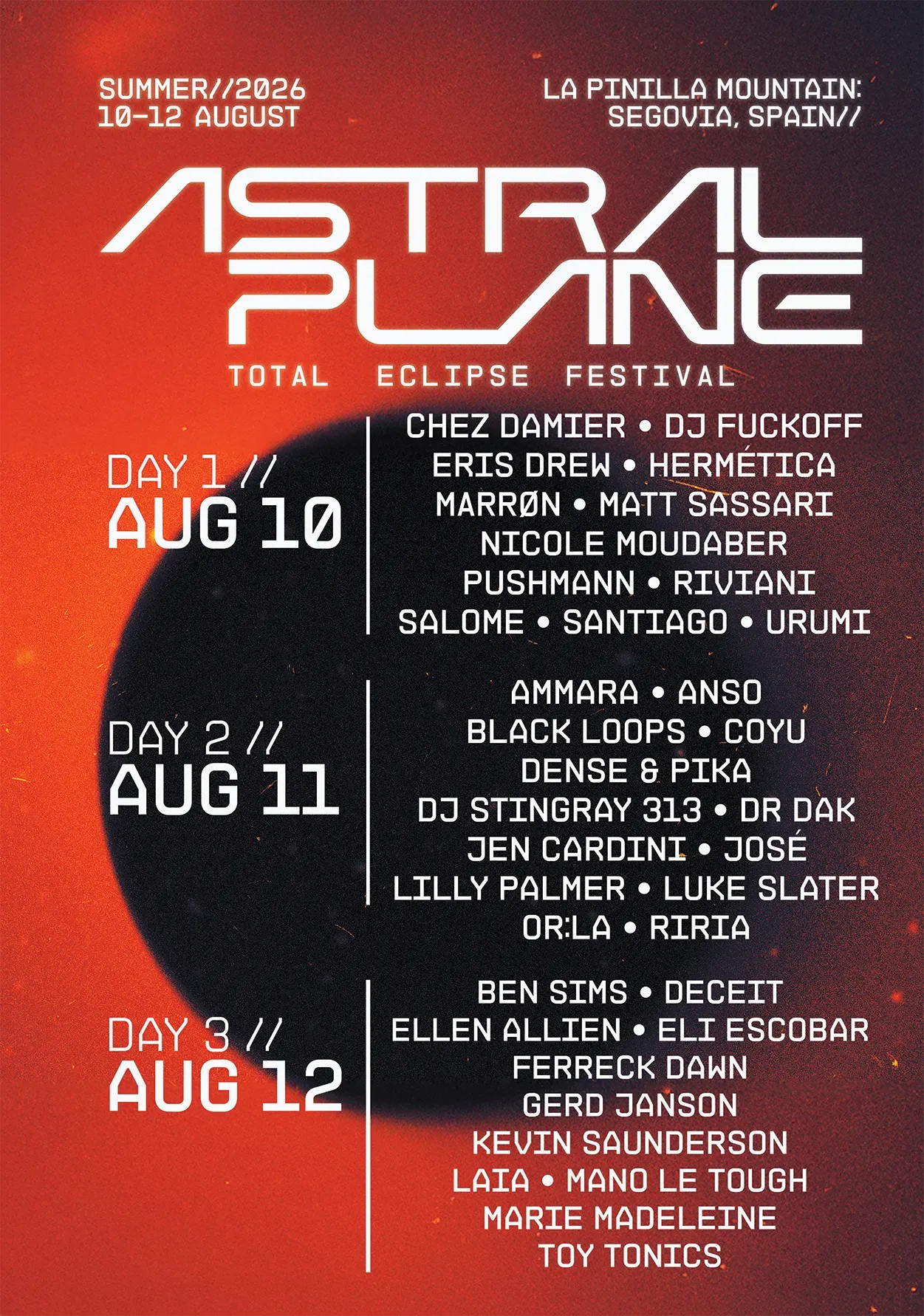 ASTRAL PLANE TOTAL ECLIPSE FESTIVAL - LINE UP